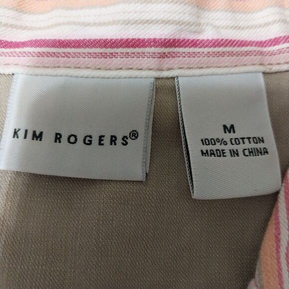 Kim Rogers jacket Womens Medium pink multicolor striped denim stretchy cropped - Picture 3 of 6